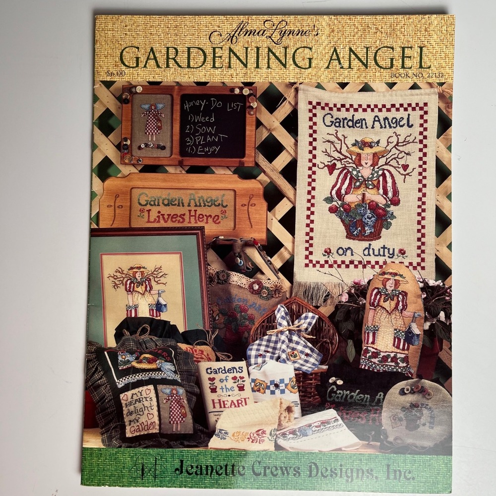 VTG Alma‎ Lynne Gardening Angel Cross Stitch Patterns Book Jeanette Crews 1997